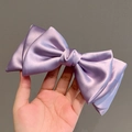 Barrette à cheveux élégante en satin lavande avec grand nœud multicouche en soie douce - Violet