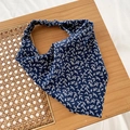 Pañuelo para el pelo floral azul marino con patrón de hojas y banda elástica - Azul Marino Hoja Blanca (1#)