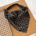Pañuelo para el pelo con flores vintage en negro y amarillo con banda elástica - Floral Negro Amarillo Blanco (5#)