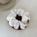 Elegant white satin silk oversized scrunchie on a wooden coaster for women's hair styling - Medium / White