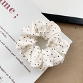 Elastico per capelli in raso bianco crema con pois neri per uno stile elegante - Bianco Sporco
