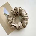 Elegant champagne satin scrunchie with a glossy silk finish and high elasticity - Khaki Brown