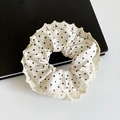 Elastico per capelli retrò francese crema a pois neri con bordo in pizzo fine - 2# Scrunchie con Pizzo