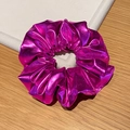 Chouchou en cuir violet métallisé avec finition brillante et design plissé élégant - Rose Fuchsia Moyen 15cm
