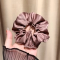 Elegant bronze satin scrunchie with silky finish shown on hand for hair styling - Dusty Pink