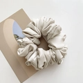 Elegant cream satin oversized scrunchie with high elasticity and pleated retro texture - Milk White