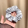 Minimalist silver grey satin scrunchie with silky finish and uniform pleats - Gray