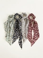 Set of 4 vintage floral chiffon scrunchies with long ribbons in diverse pastel patterns - Pastoral Floral Style / Set 3