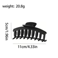 Detail showing dimensions 11cm length and 5cm height of matte black floral hair claw clip - Curved Style (B768) / Black