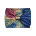 Elastic tie-dye wide headband with blue, rose, and beige knot design for women - Blue Rose Yellow Tie-Dye Bow Style (#1)