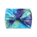 Elastic wide yoga headband featuring blue and purple tie-dye patterns and central knot - Dark Blue Light Blue Purple Tie-Dye Bow Style (#2)