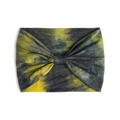 Elastic wide tie-dye yoga headband in yellow, green, and charcoal grey with twist knot - Yellow Green Gray Tie-Dye Bow Style (#4)