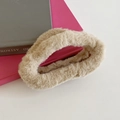 Plush faux fur cloud hair claw clip in light beige brown for autumn hairstyles - Khaki