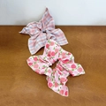 Elastici per capelli in tessuto a fiori e scacchi rosa con fiocco grande su legno - Stile Frutta Rosa (Set da 2 Pezzi Frutta Rosa n. 3)