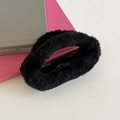 Elegante pinza per capelli in peluche nero da donna con morbida pelliccia ecologica - Nero