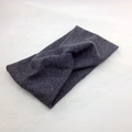 Detail of dark grey ribbed knit headband featuring a central twist design on lace background - Dark Gray (B15-1)