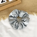 Silver grey oversized satin silk pillow scrunchie for hair with metallic texture - Gray