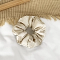 Oversized champagne gold satin pillow scrunchie for hair with high-gloss silk texture - Champagne