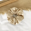 Champagne gold satin oversized scrunchie with silk-like texture for a glossy finish - Khaki