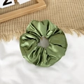 Oversized deep green satin silk pillow scrunchie for hair protection and sleep - Green