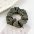 Olive green velvet scrunchie with ribbed texture for elegant ponytail styling - 6#Green
