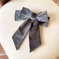 Elegante fermaglio per capelli a fiocco grande in velluto grigio con nastri lunghi - Fiocco con Nastro Lunga / Grigio