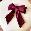 Elegante fermaglio per capelli in velluto rosso vino con grande fiocco e nastri lunghi - Fiocco con Nastro Lunga / Borgogna