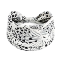 Bohemian elastic yoga headband featuring black abstract leopard print on white fabric - White Black Feather Style (#264)