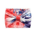 Fascia per capelli yoga tie-dye elastica rossa, blu e bianca con nodo centrale - Stile Fiocco Tie-Dye Tricolore Rosso Blu Bianco (#29)