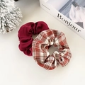 Conjunto de gomas de pelo burdeos y de cuadros rojos con textura de tela suave - Borgoña Y Cuadros Clásicos Rojo Blanco