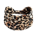 Bandeau de yoga élastique en coton avec motif léopard classique et détail de nœud torsadé - Style Léopard Torsadé Beige (#242)