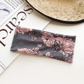 Elastic wide yoga headband in dark grey with elegant pink rose floral patterns - Gray Rose Floral Style (1#)