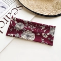Burgundy bohemian knot headband with cream floral pattern for yoga and sports - Wine Red Elegant Floral Style (4#)