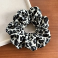 Elegant satin hair scrunchie with grey leopard print pattern and beaded texture - Black White Grey Leopard (3#)