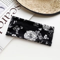 Bohemian black wide yoga headband with white floral print made of soft cotton fabric - Black Natural Dainty Floral Style (5#)