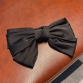 Elegant large black satin silk bow hair claw clip for thick hair styling - Black