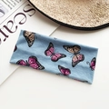 Elastic cotton headband featuring blue floral fabric with elegant pink butterfly patterns - Light Blue Fresh Butterfly Style (8#)