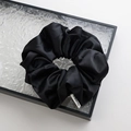 Oversized black satin hair scrunchie with glossy texture and elastic cloud design - Black