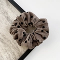 Retro mocha velvet scrunchie with black polka dots and corduroy texture for hair - Polka Dot Coffee