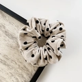 Polka dot velvet scrunchie in beige and black, elegant autumn winter hair tie accessory - Polka Dot Cream White