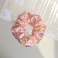 Chouchou en organza rose avec motif marguerites et superposition de maille - Marguerite Orange (2#Orange)