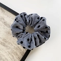 Grey corduroy scrunchie with black polka dots and soft pleated velvet texture - Polka Dot Grey
