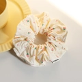 Cute cream-white strawberry print hair scrunchie with floral pattern for women - Large Circle