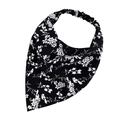Detail view of floral satin elastic headscarf with white flowers on black fabric - Black White Floral (1#)