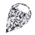 Close-up of a floral satin headscarf with black prints and elastic headband detail - White Botanical Print (2#)