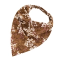 Detailed view of elastic brown floral satin headscarf with pink and white flower patterns - Brown Floral (4#)
