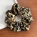 Chouchou élégant en satin à imprimé léopard avec texture soie rétro et élastique fort - Léopard Jaune Noir Brun (20#)