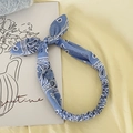 Blue paisley knotted bunny ear headband with elasticated band and vintage bow design - Sky Blue