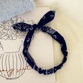 Elastic navy blue bandana headband with knot bunny ears and classic paisley pattern - Navy Blue