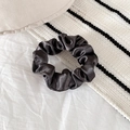 Elegant dark grey satin silk scrunchie with soft pleats and glossy finish - 2# (Dark Gray)